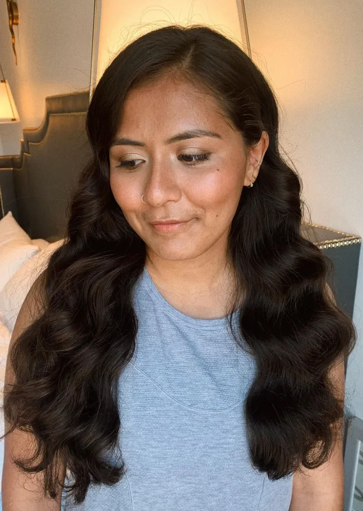 Bride looking gorgeous, hair and makeup ready for her santa barbara wedding day after her glam team completed her look!