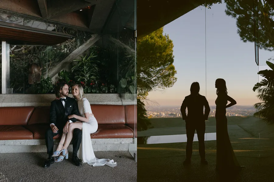 Destination bride and groom flew to los angeles for their elopement at the Goldstein Residence in Beverly Hills overlooking the city