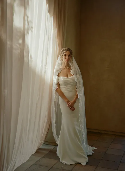 natural and effortless bridal hair and makeup look for carmel bride with naturally curly hair
