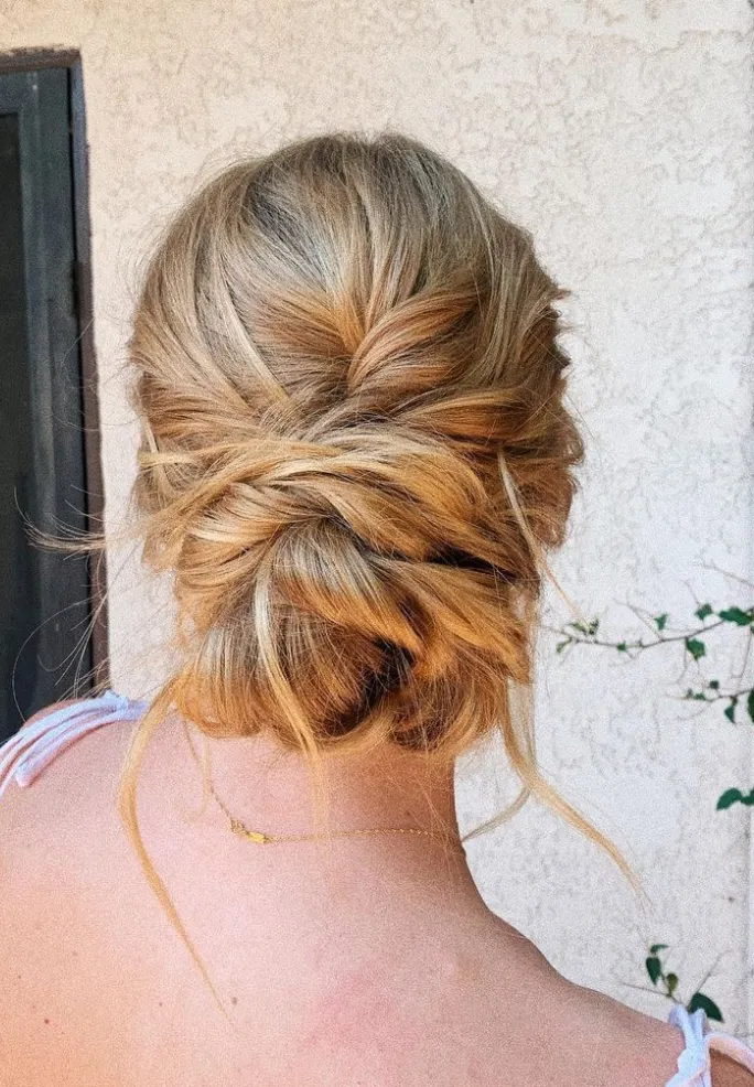 Romantic bridal hairstyle updo for southern CA wedding
