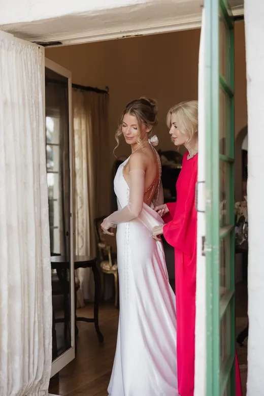 romantic curls and updos for bride and her mom in carmel valley
