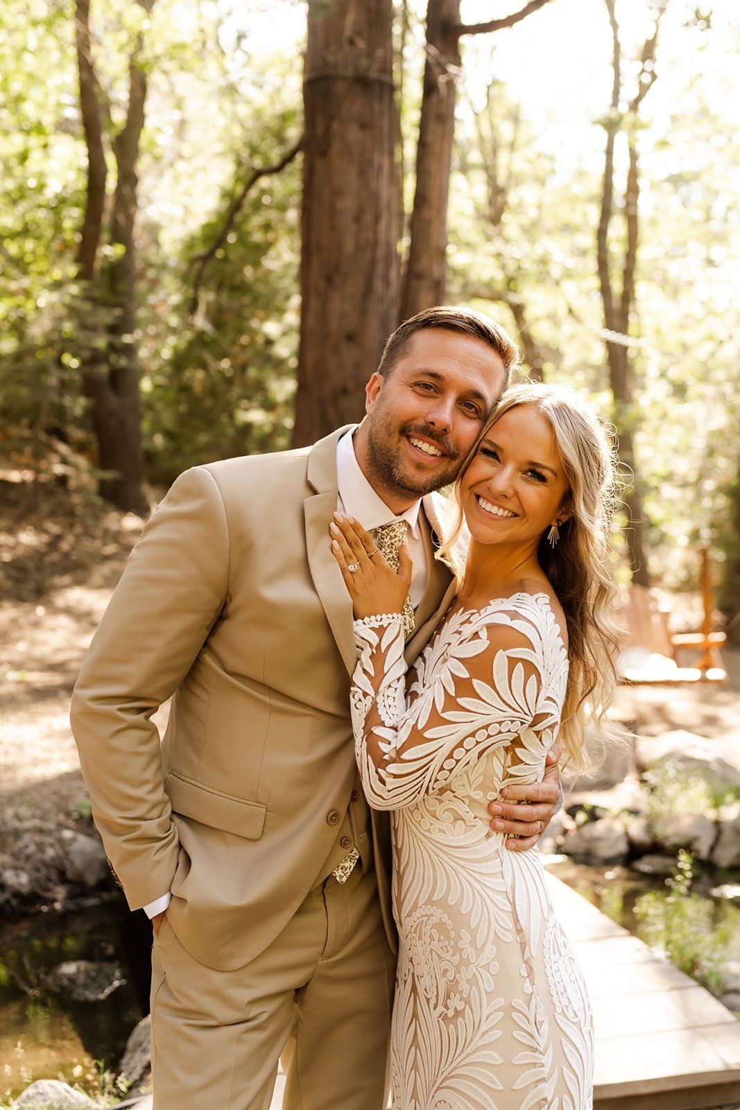 boho bridal hair and makeup completed this beautiful bride's dream wedding in lake arrowhead