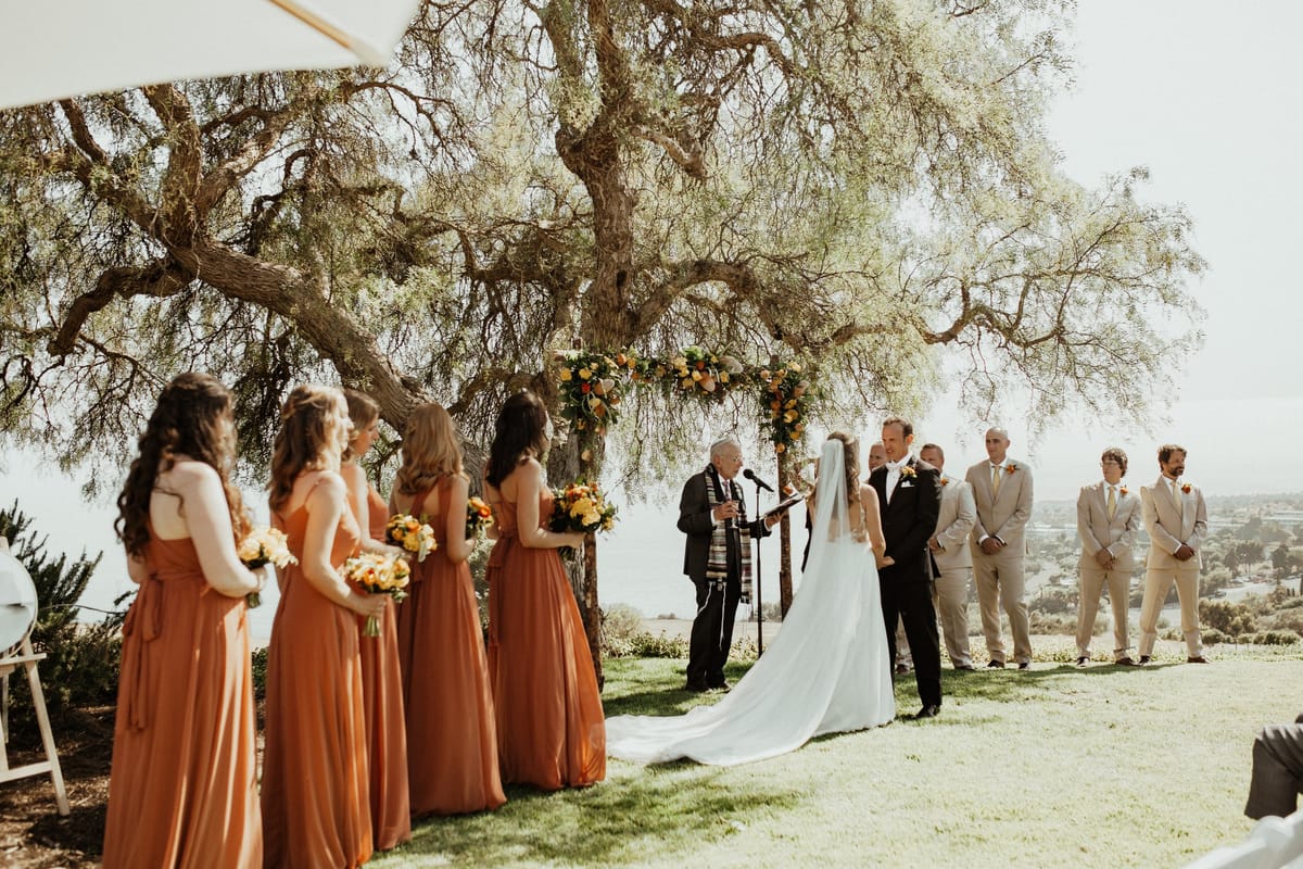 beautiful day for this wedding ceremony on the coastal lawn of catalina view gardens