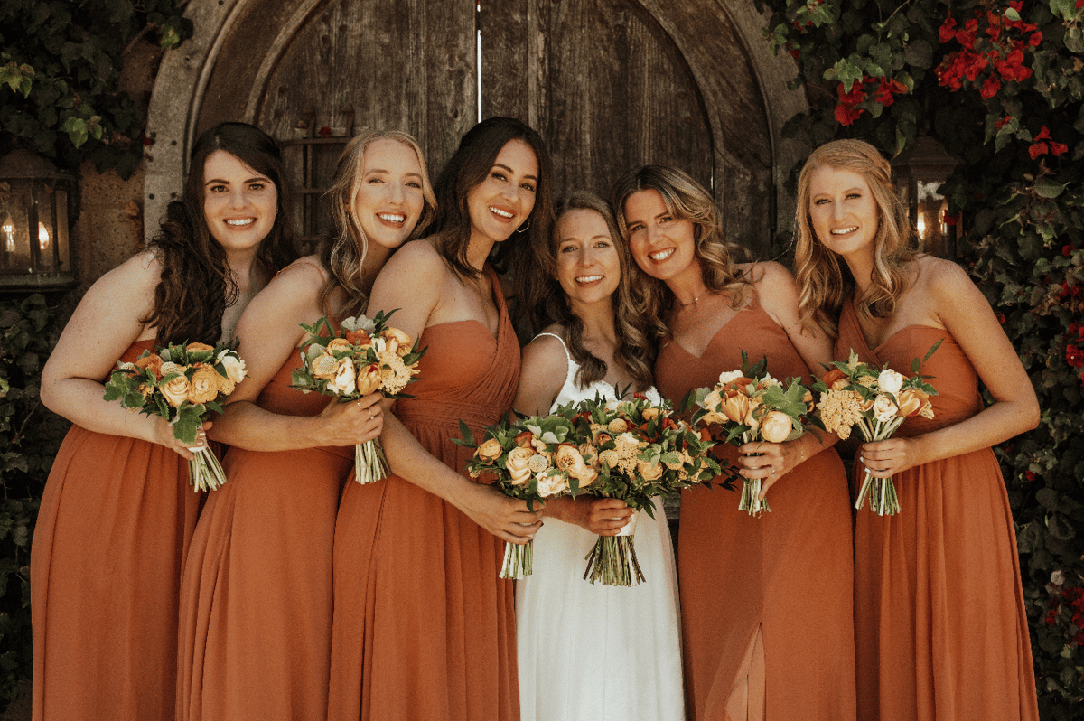 bridal party all hair and makeup ready before catalina view gardens wedding