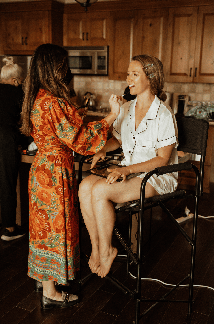 bride gets hair and makeup done by LA bridal team and founder emily wright