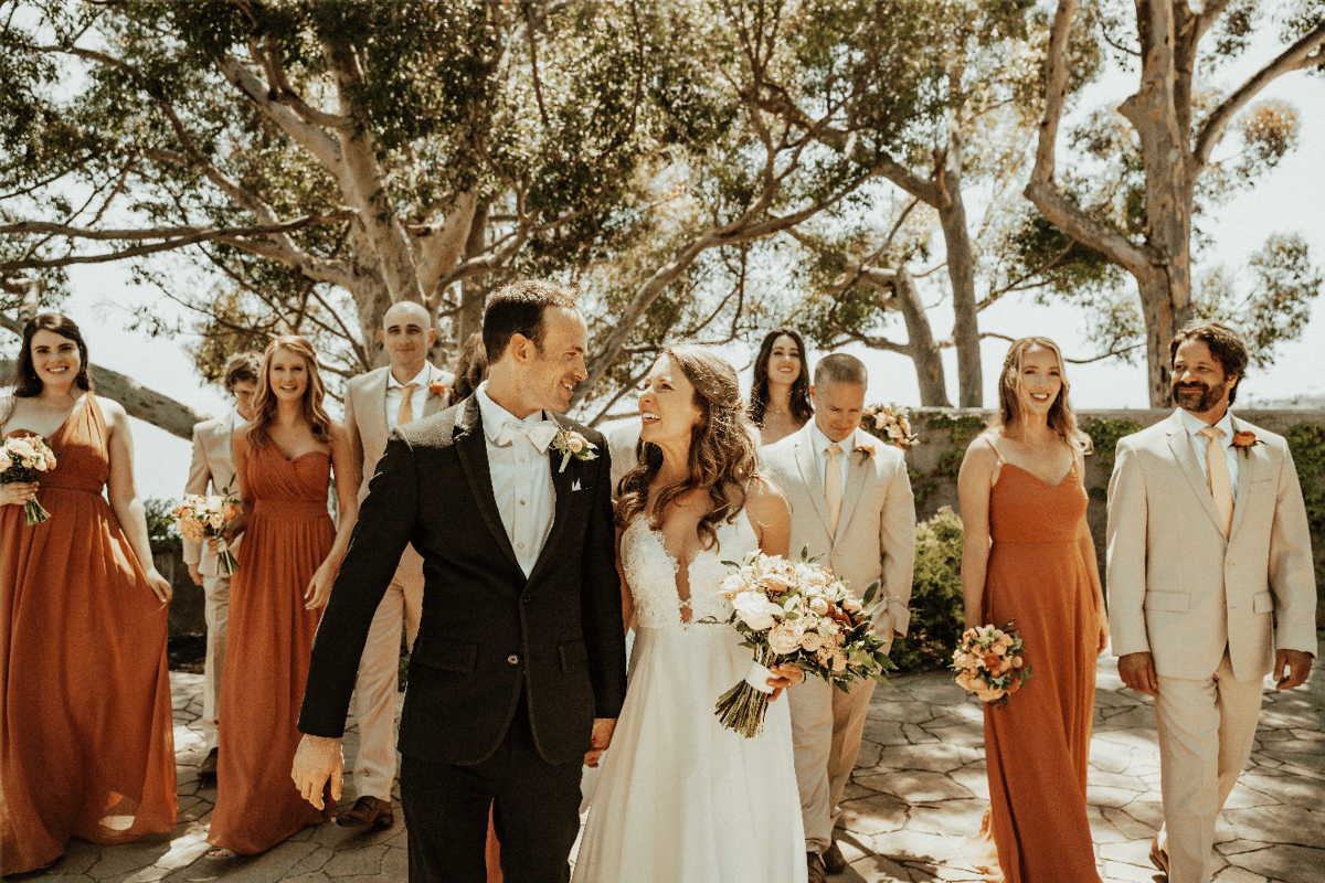 bride and groom in pure joy after wedding ceremony in palos verdes