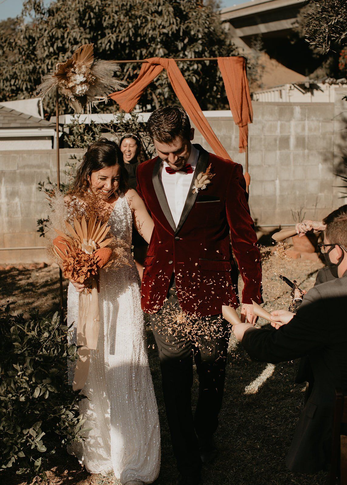 boho intimate elopement in LA backyard