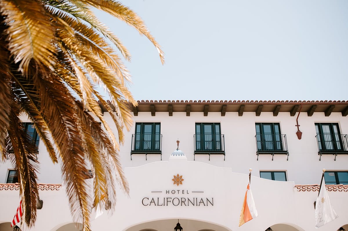 bride and groom get ready for their wedding at the hotel californian in santa barbara