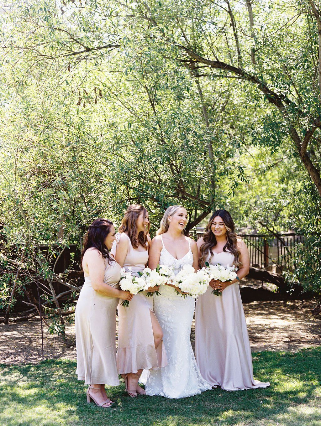 bride and bridesmaids get hair and makeup done at calamigos ranch, in malibu, california