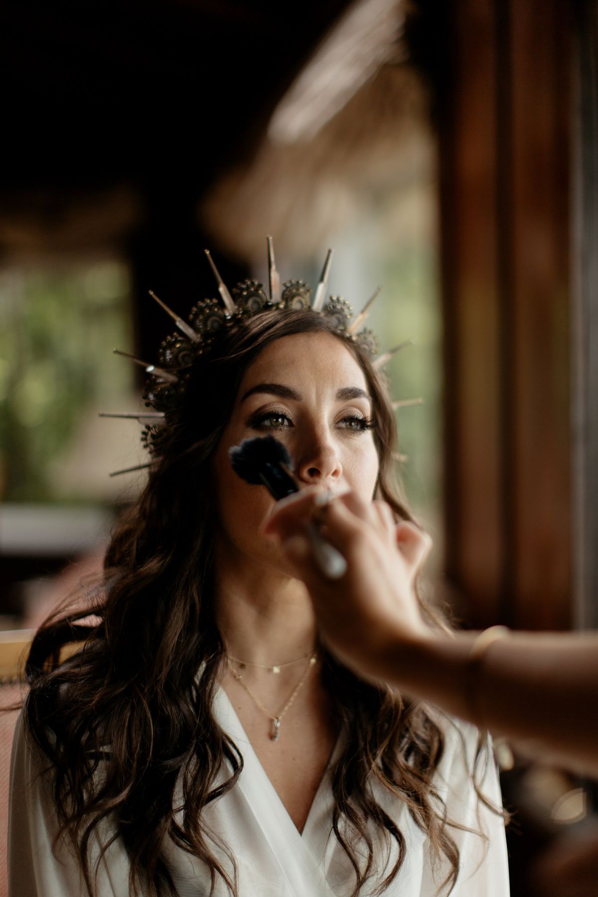 elaborate bridal crown for this boho bride's california wedding