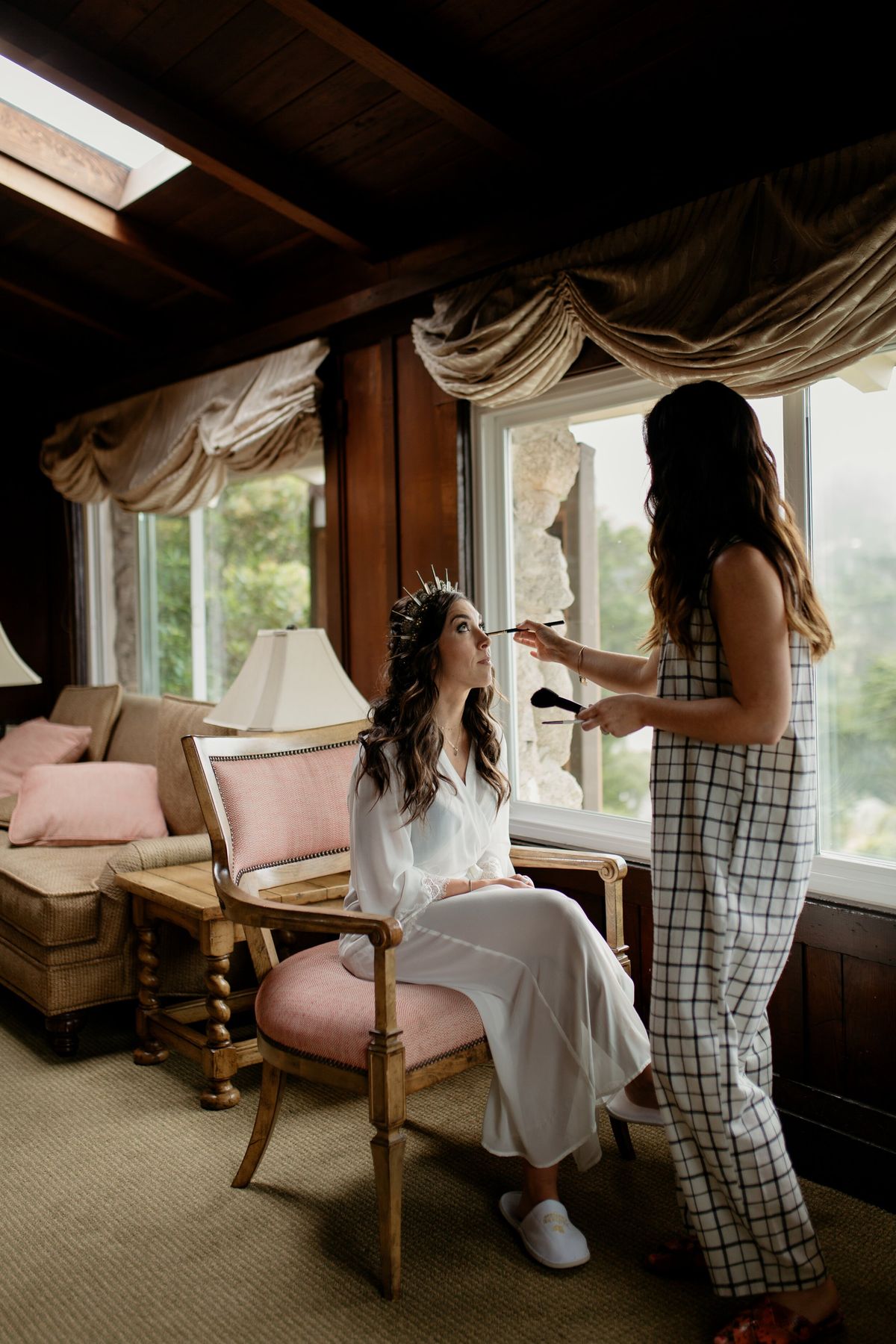 hair and makeup touch ups before intimate elopement ceremony