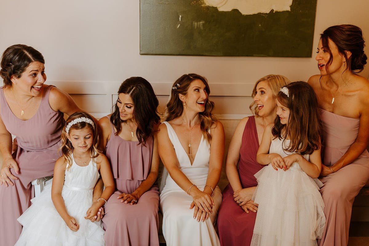 bride and bridal party before wedding ceremony
