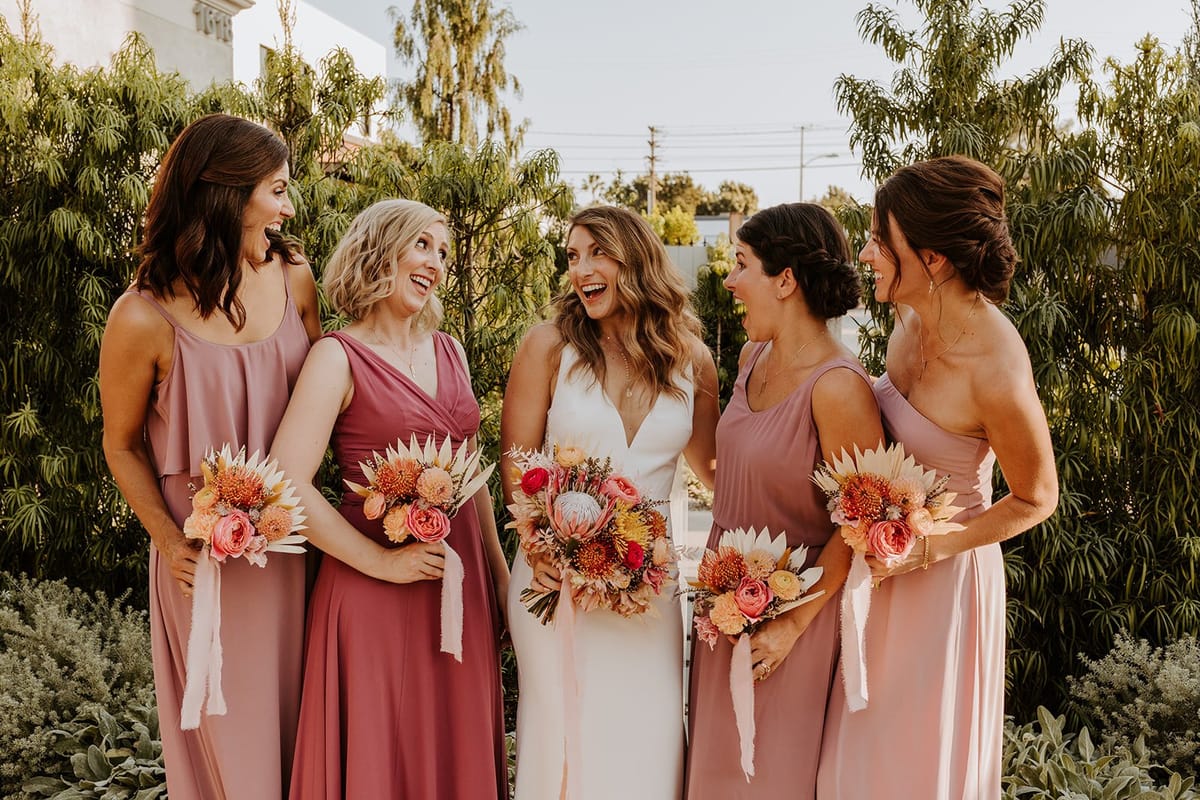 bridal party hair and makeup ready during micro wedding in OC, california