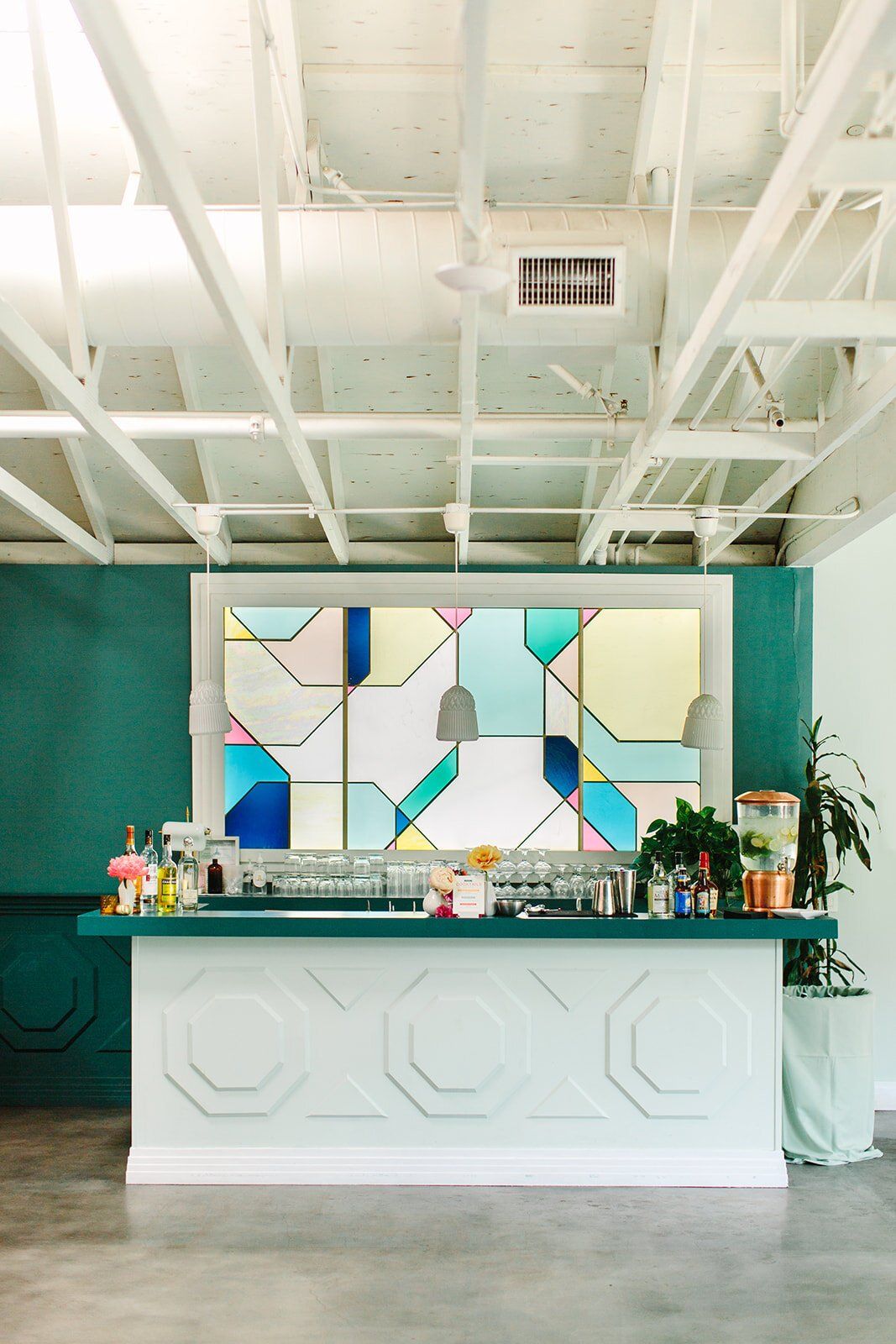 colorful bar set up at the fig house in LA