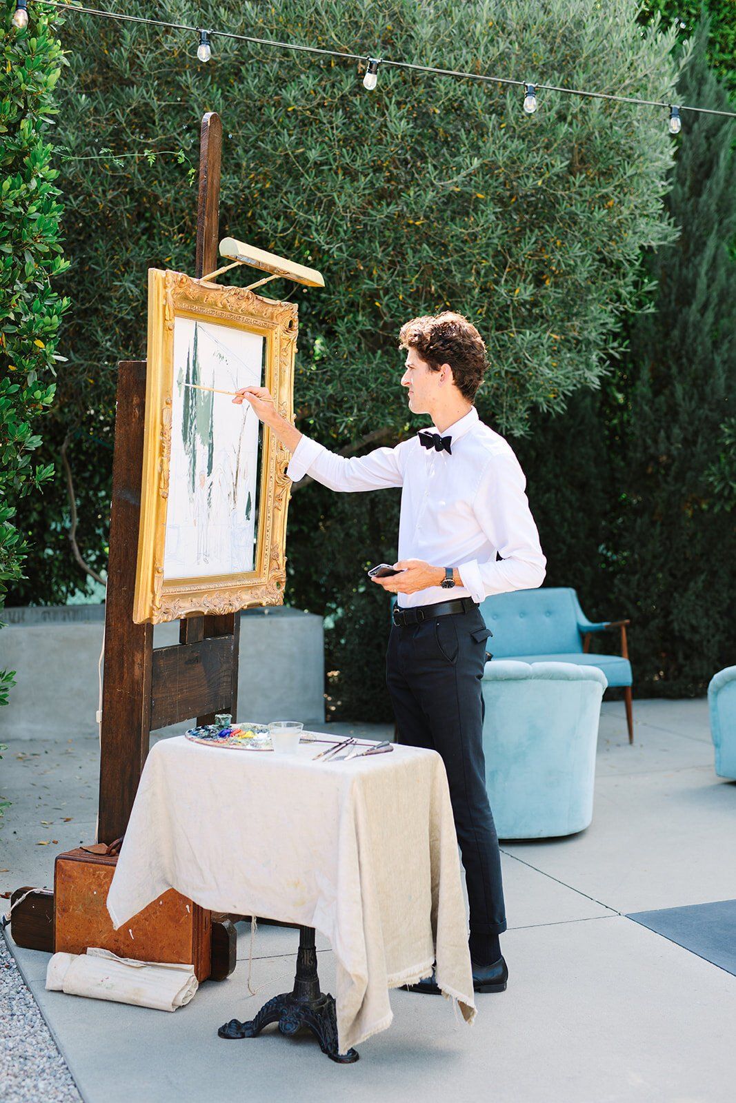 painter creates unique art at this couple's dreamy colorful wedding in LA