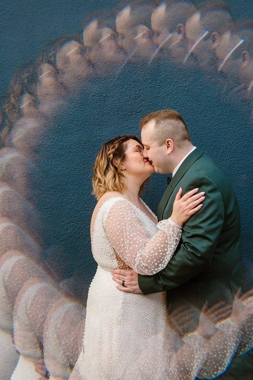 bride and groom pose for portraits after their wedding ceremony at the fig house in highland park