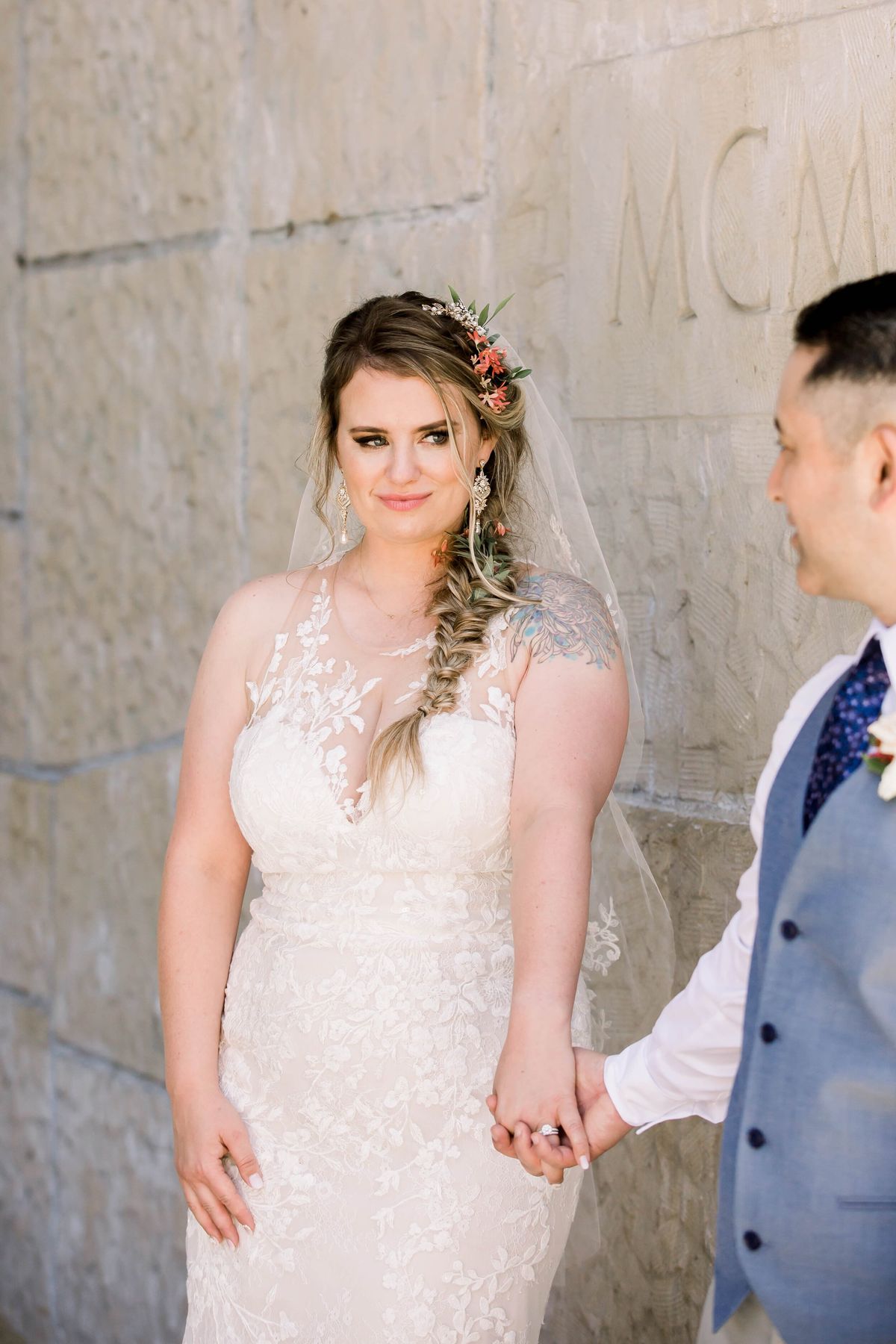 glowing airbrush makeup and boho, braided hair for this santa barbara bride