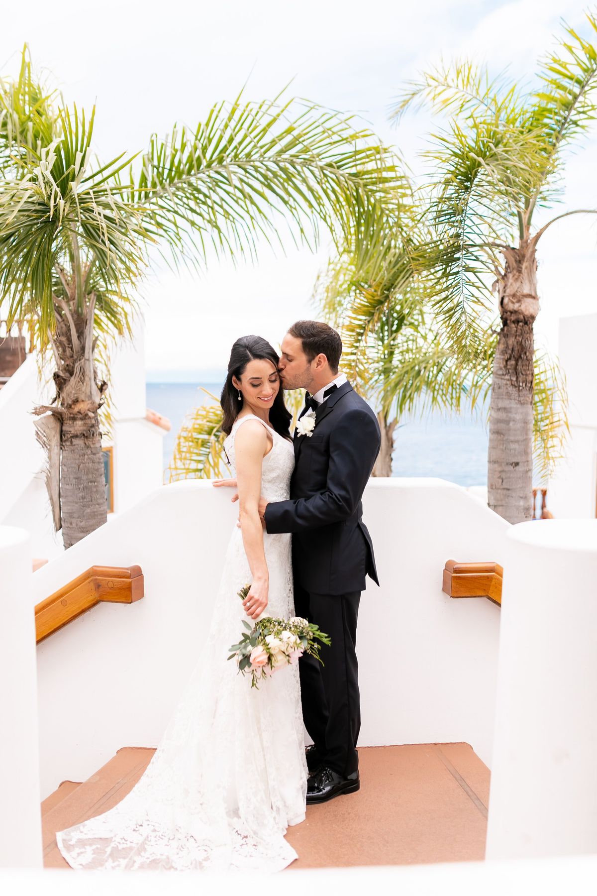 bride and groom share intimate moments before their destination wedding on catalina island