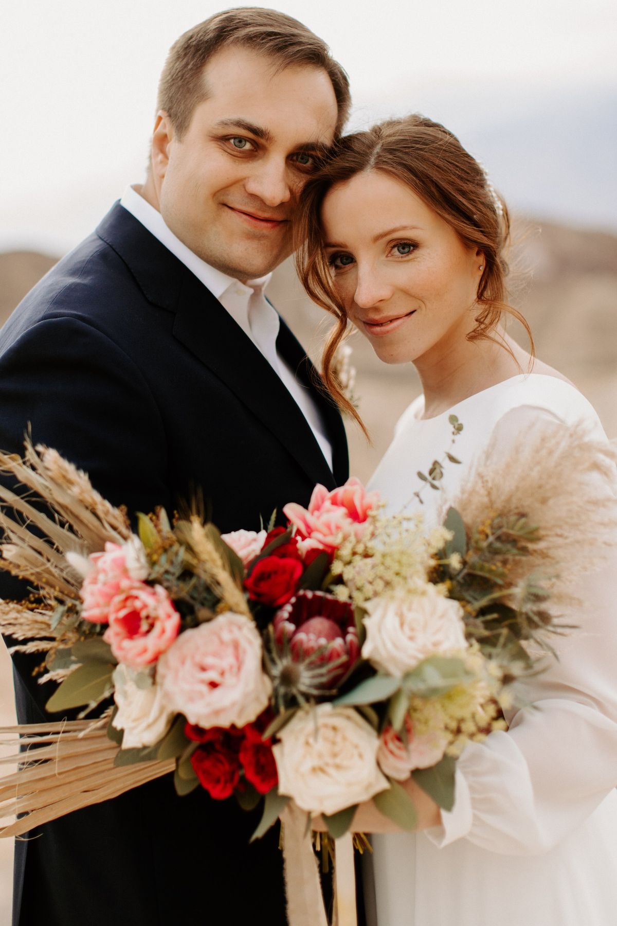 bride and groom's portraits inside of death valley national park