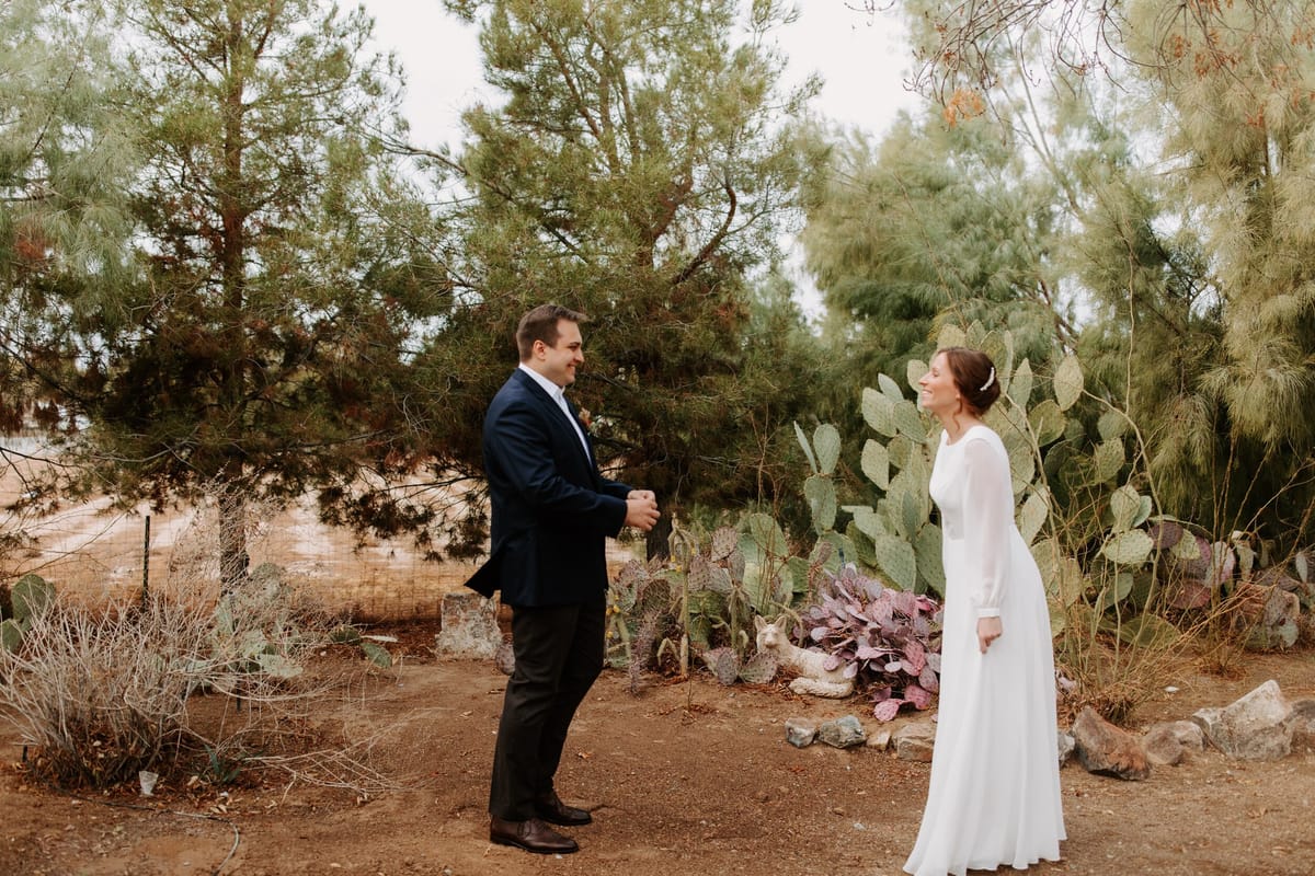 bride and groom's first look before california destination elopement