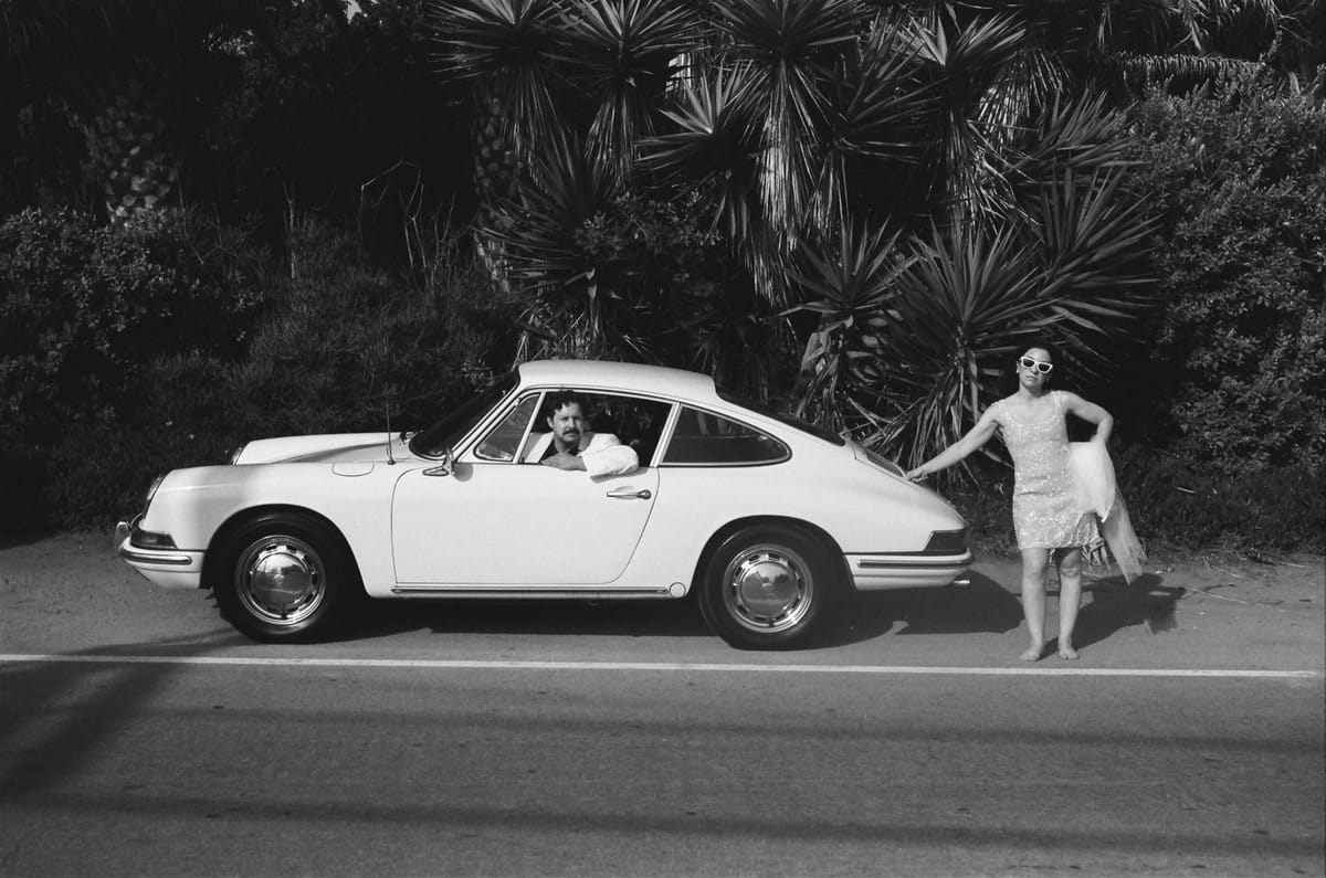 bride and groom's elopement day included a vintage car and driving up the PCH