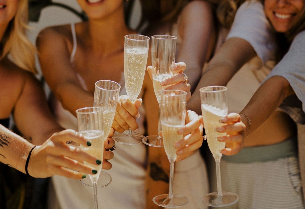 bride and bridesmaids celebrate before LA wedding ceremony
