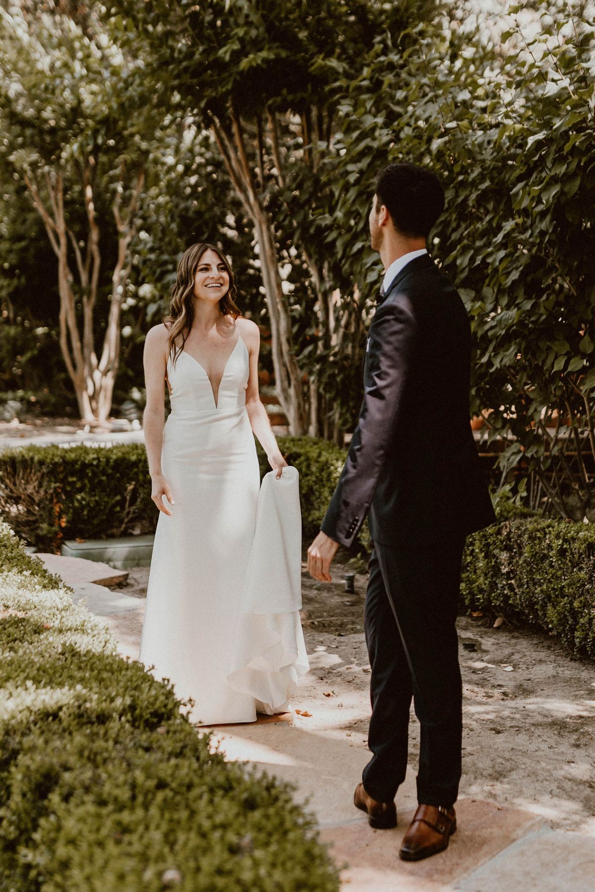 bride and groom's first look moment