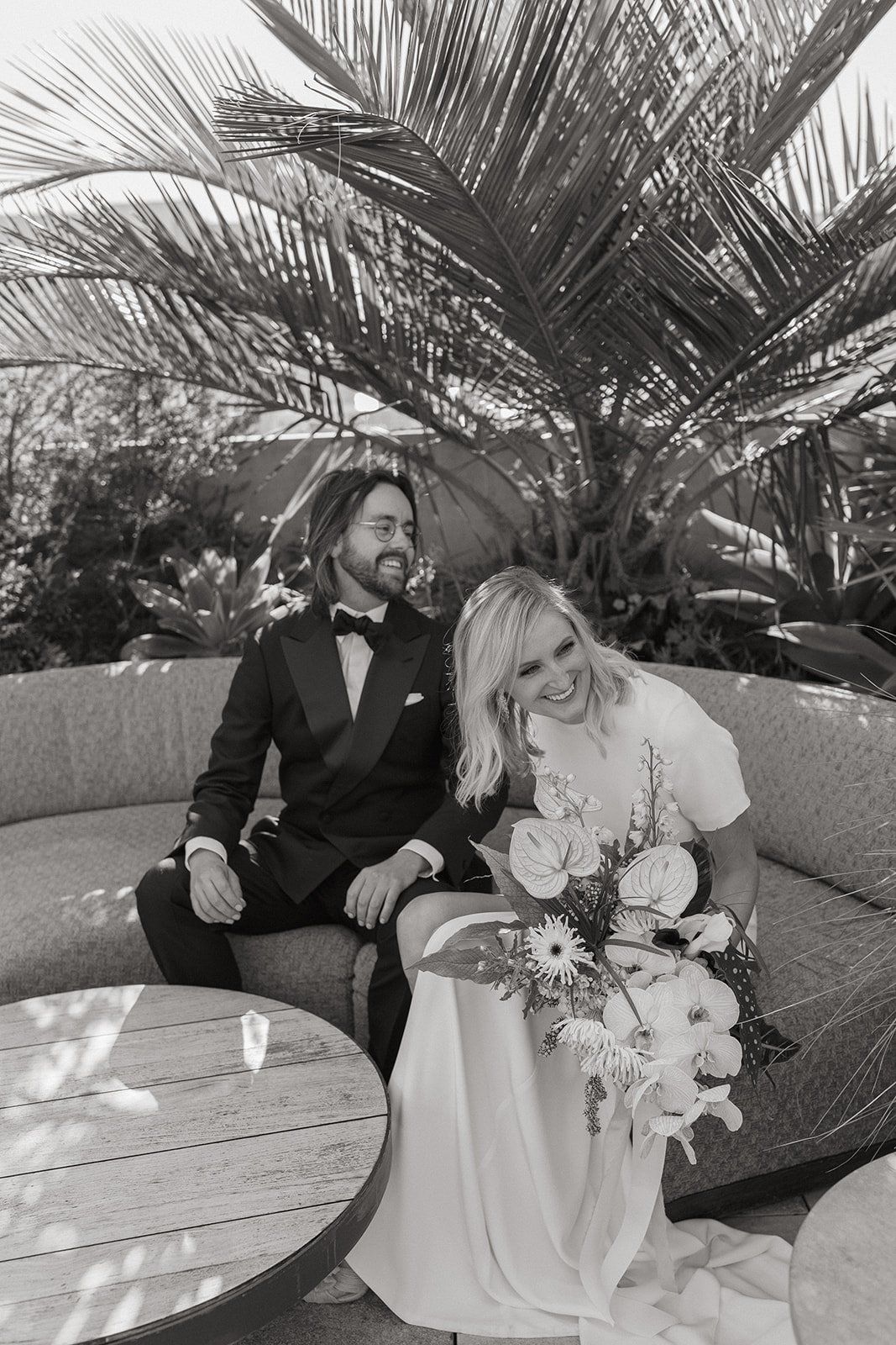 bride and groom get ready for their elopement at the santa monica proper hotel