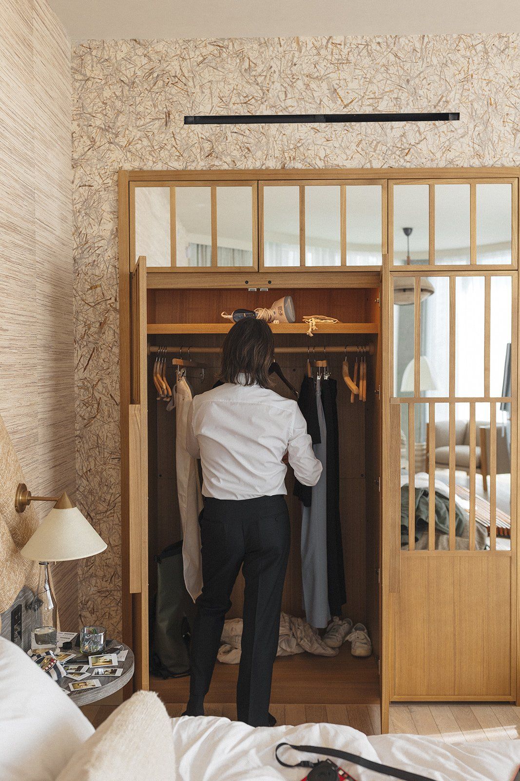 groom gets ready for his Los angeles elopement at the proper hotel in santa monica