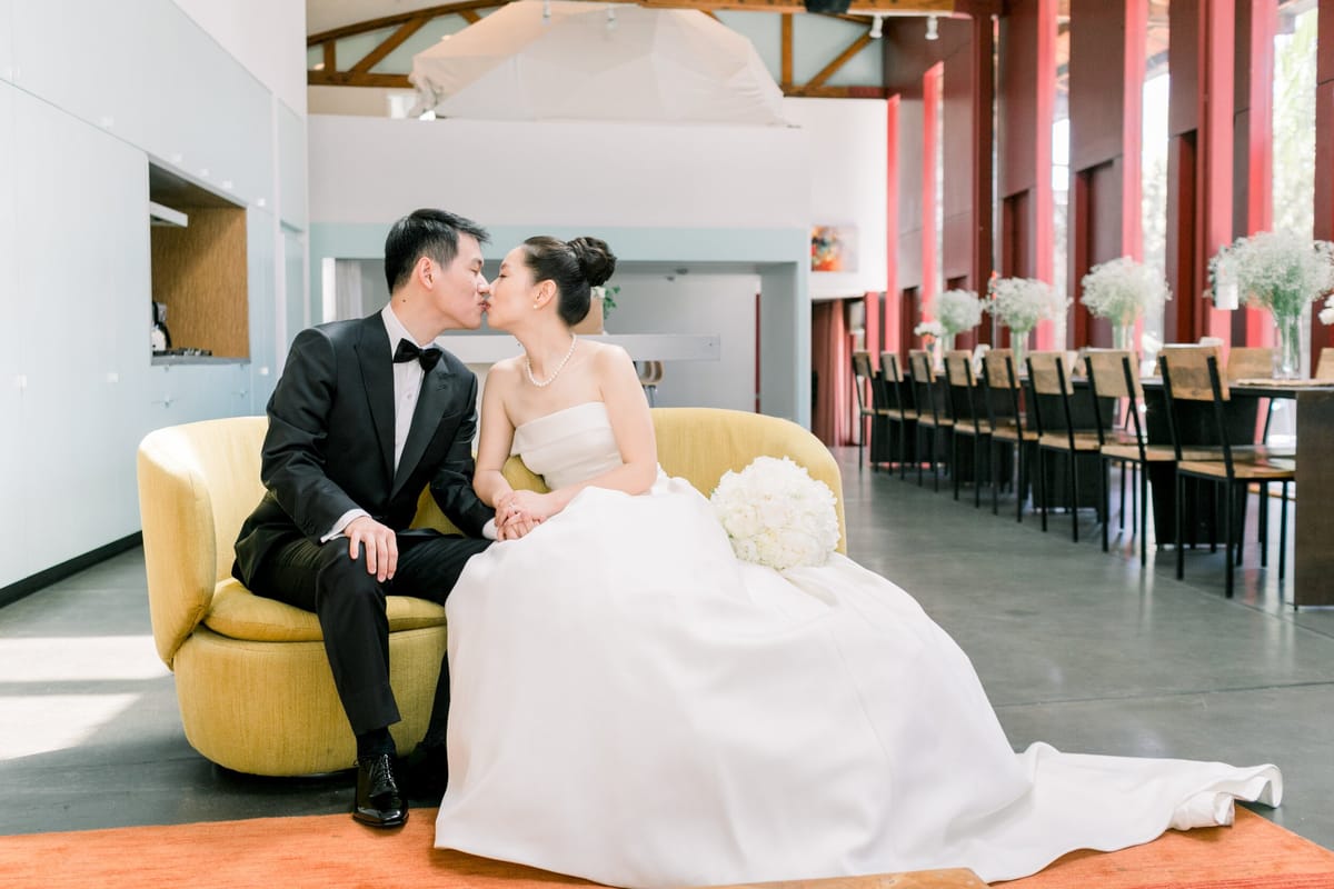 couple's portraits in modern los angeles event space