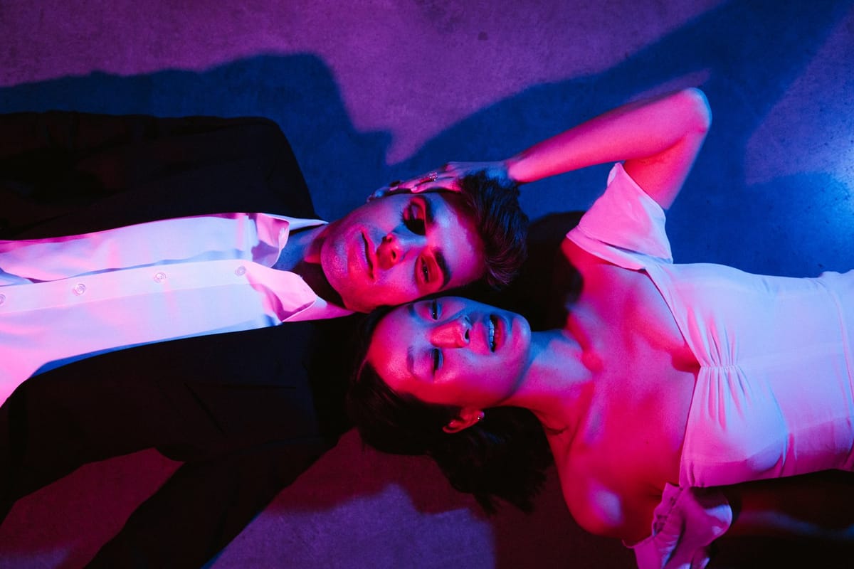 bride and groom take modern and artful wedding portraits