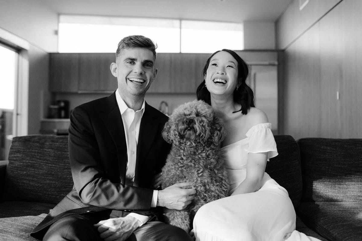 LA couple bring their mini golden doodle to their iconic joshua tree elopement