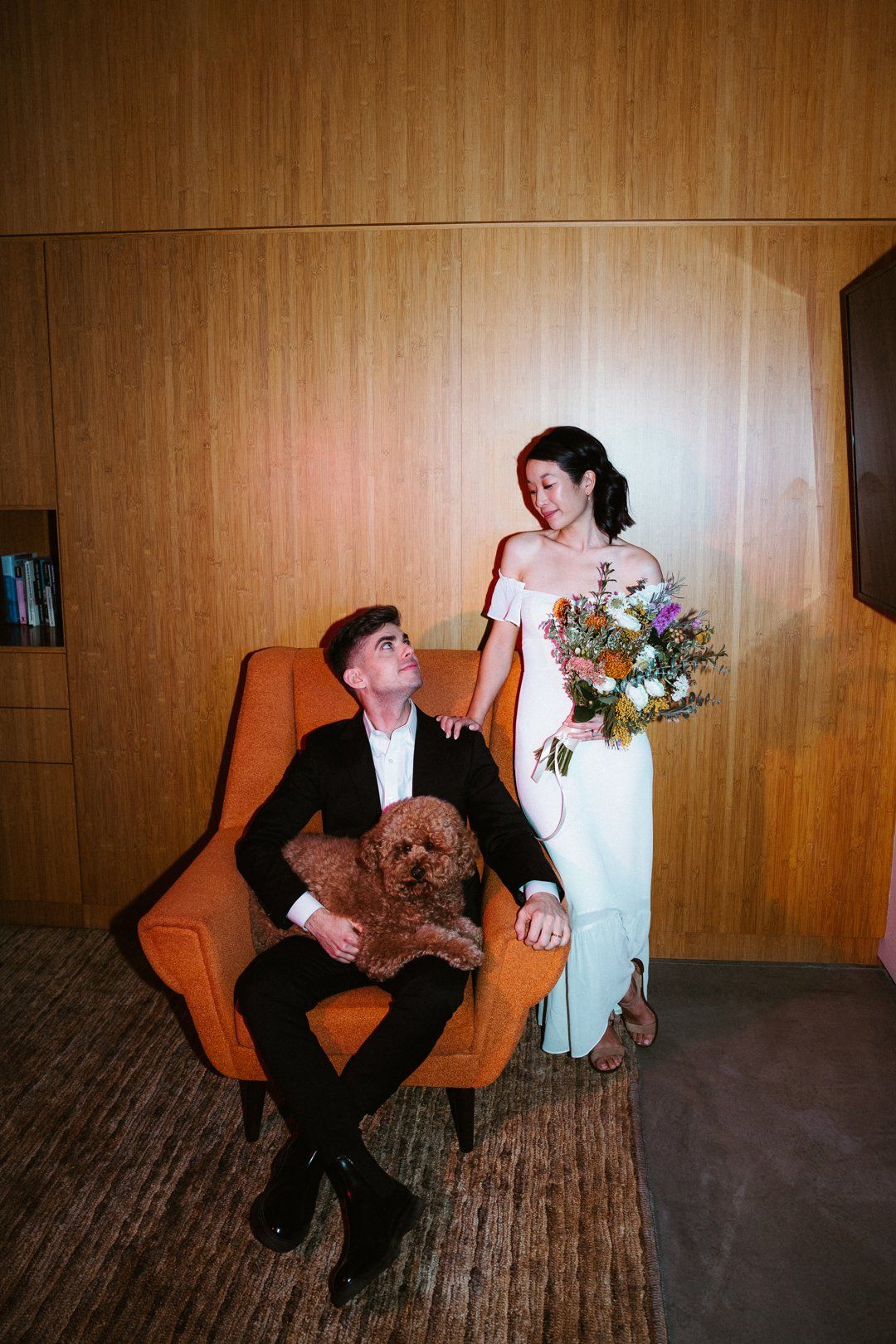 flash photography of husband and wife after their joshua tree wedding ceremony