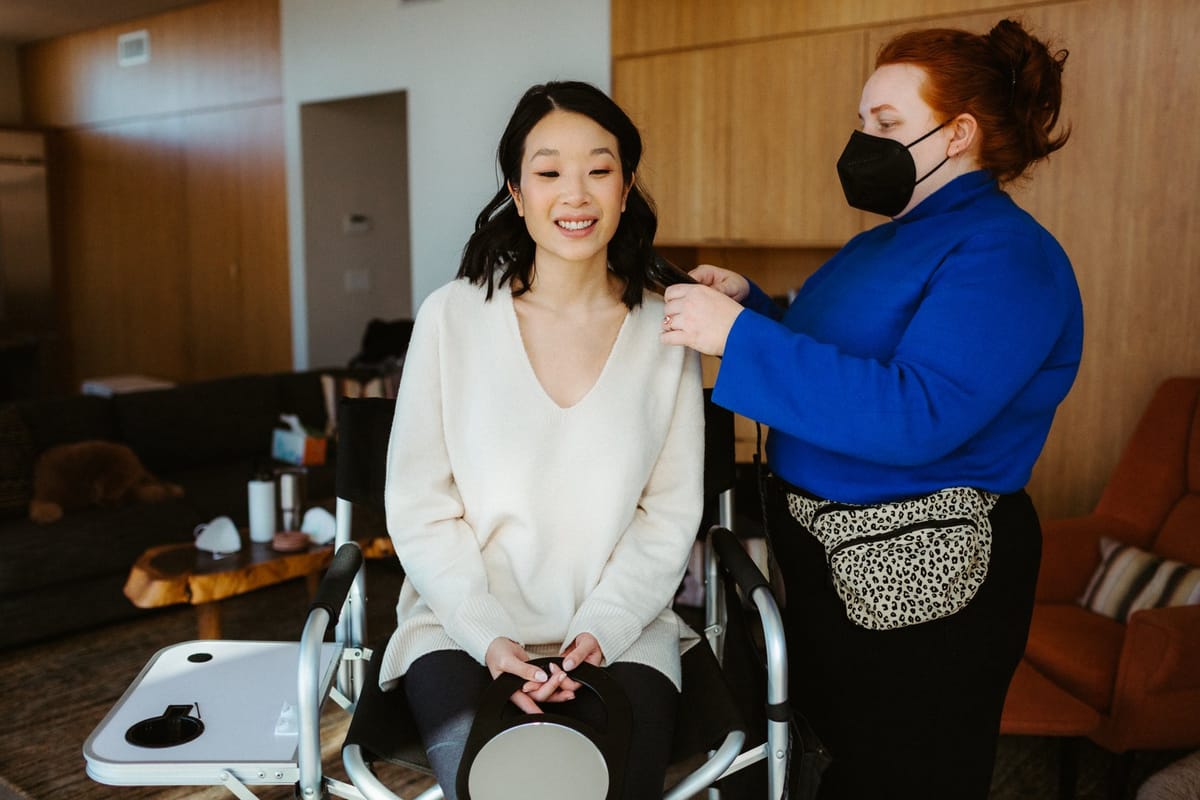 LA hair and makeup team getting joshua tree bride ready for her intimate elopement in the desert