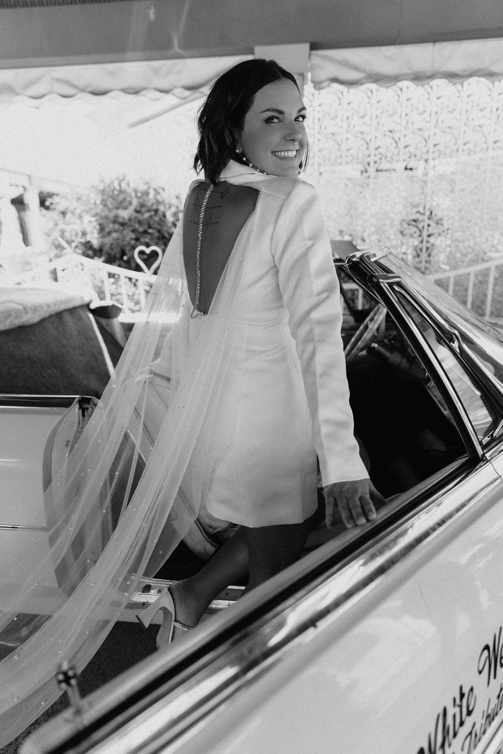 bride is completely full of joy and giddy after her las vegas wedding ceremony