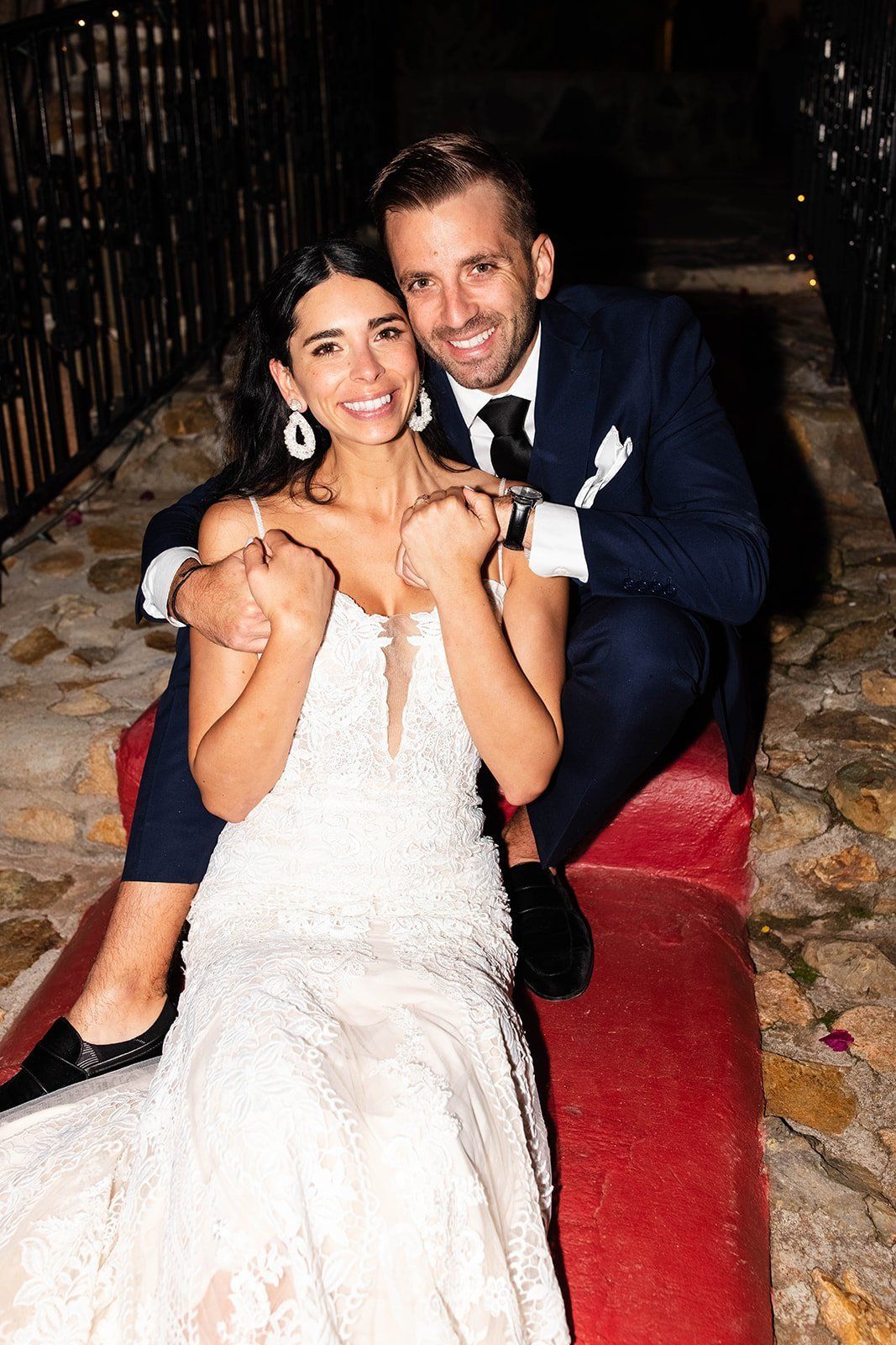 reception flash photos with bride and groom