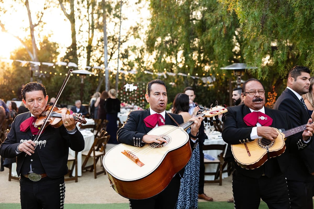 mariachi band plays at cocktail hour during san diego wedding