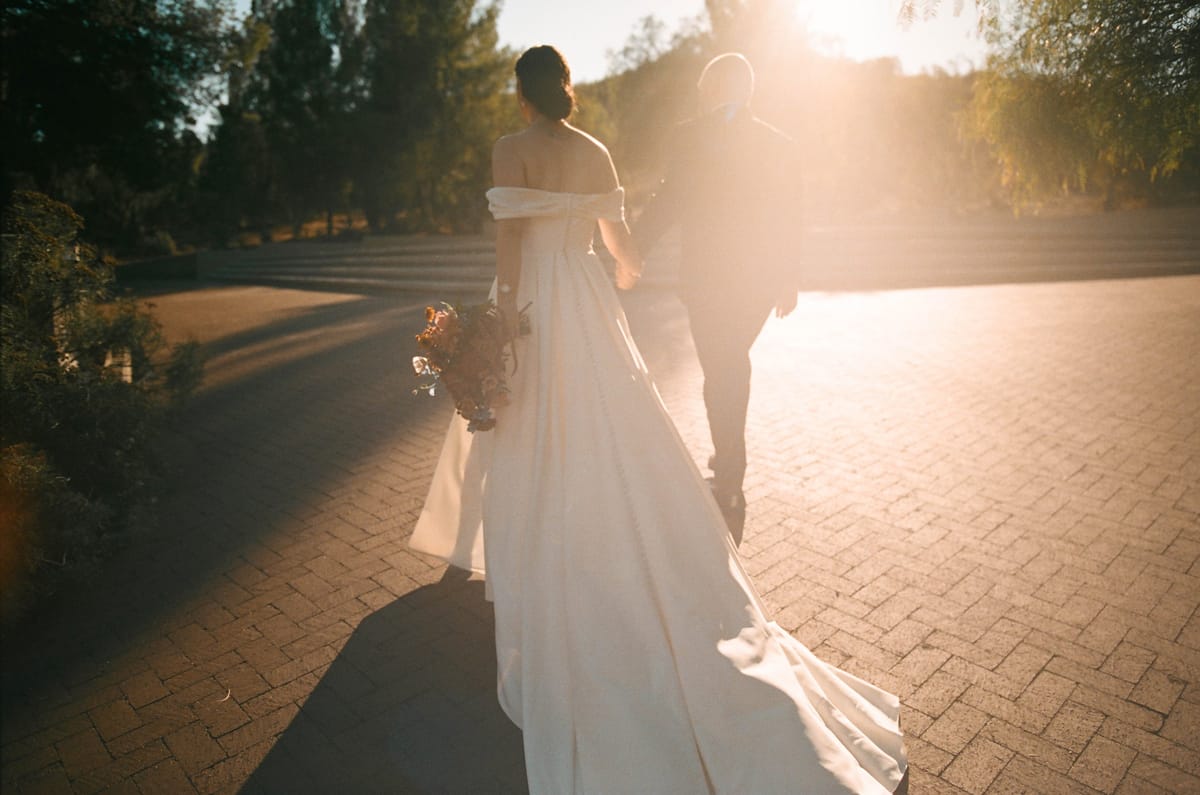 film photographer captures bride and groom on their wedding day in los angeles