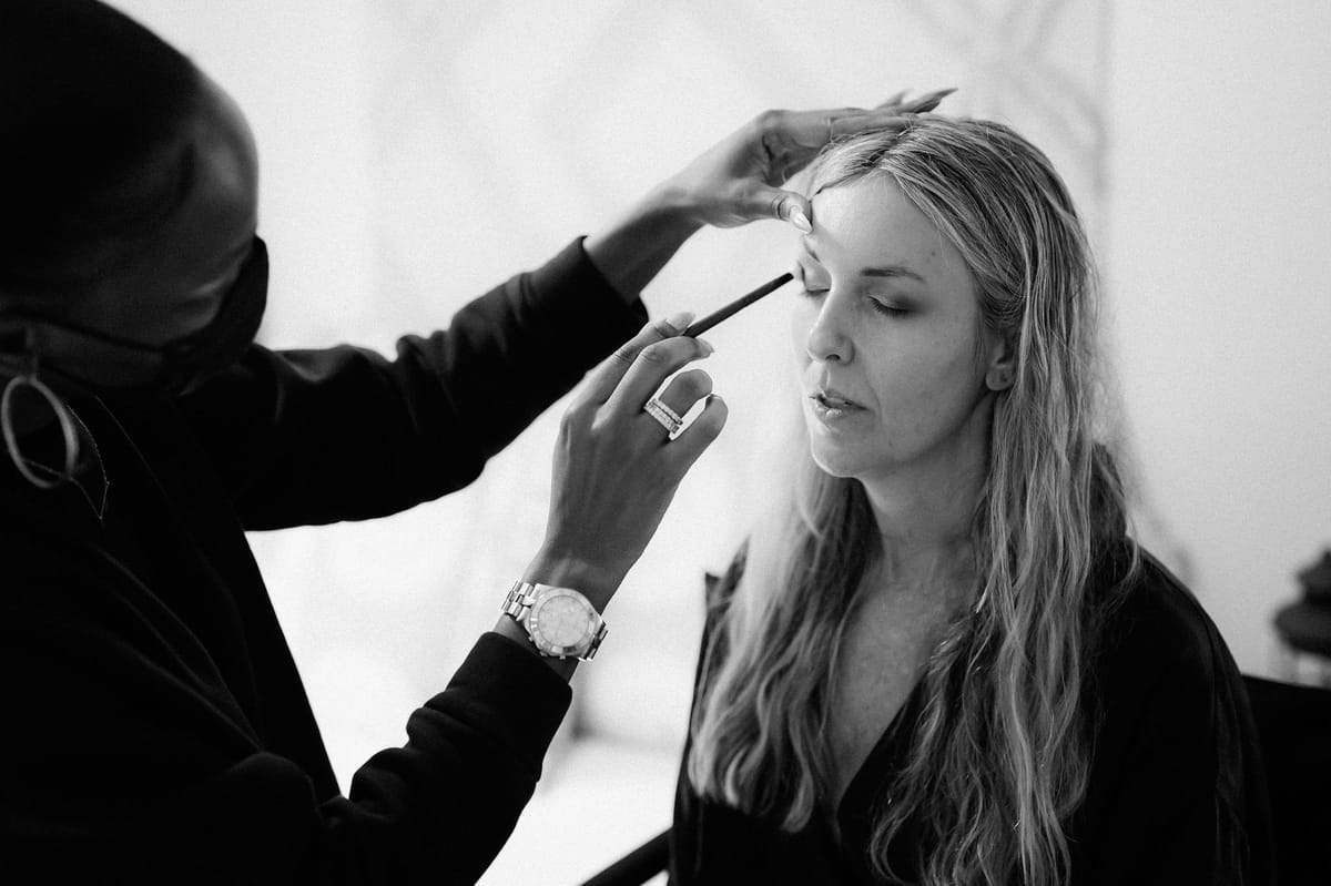 hair and makeup for author and podcast host's intimate malibu beach wedding ceremony