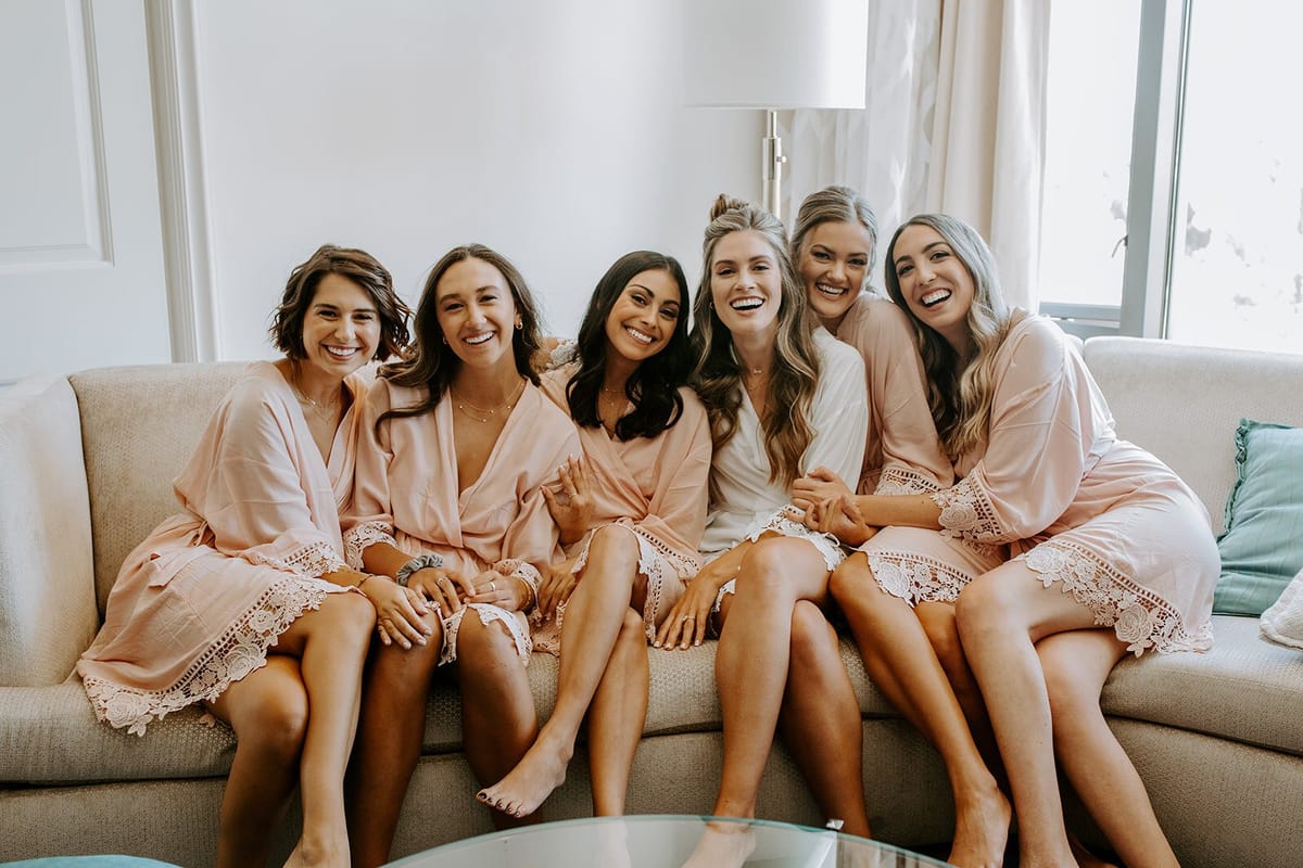 boho bride and bridesmaids hair and makeup ready 