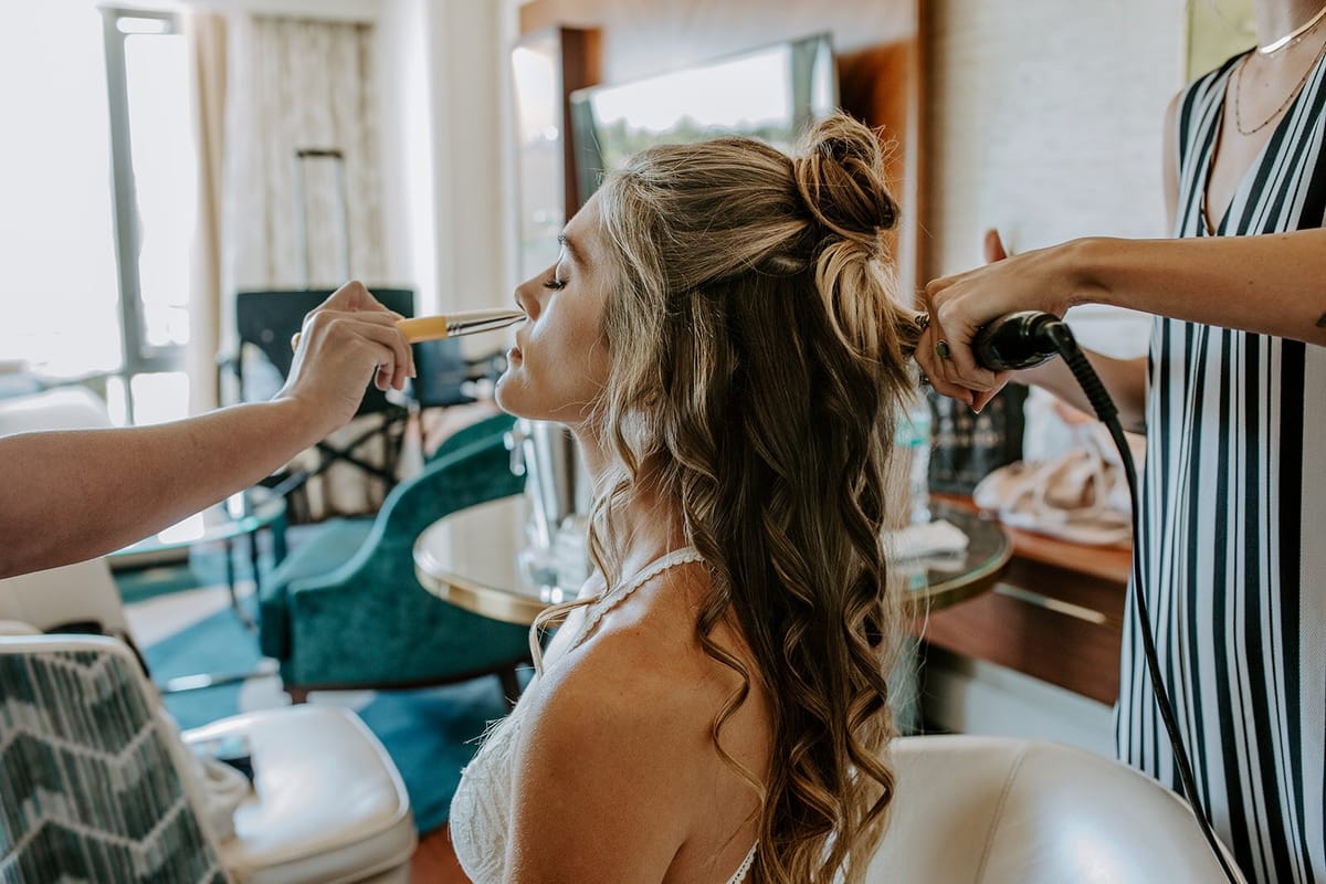 hair and makeup before malibu covid wedding
