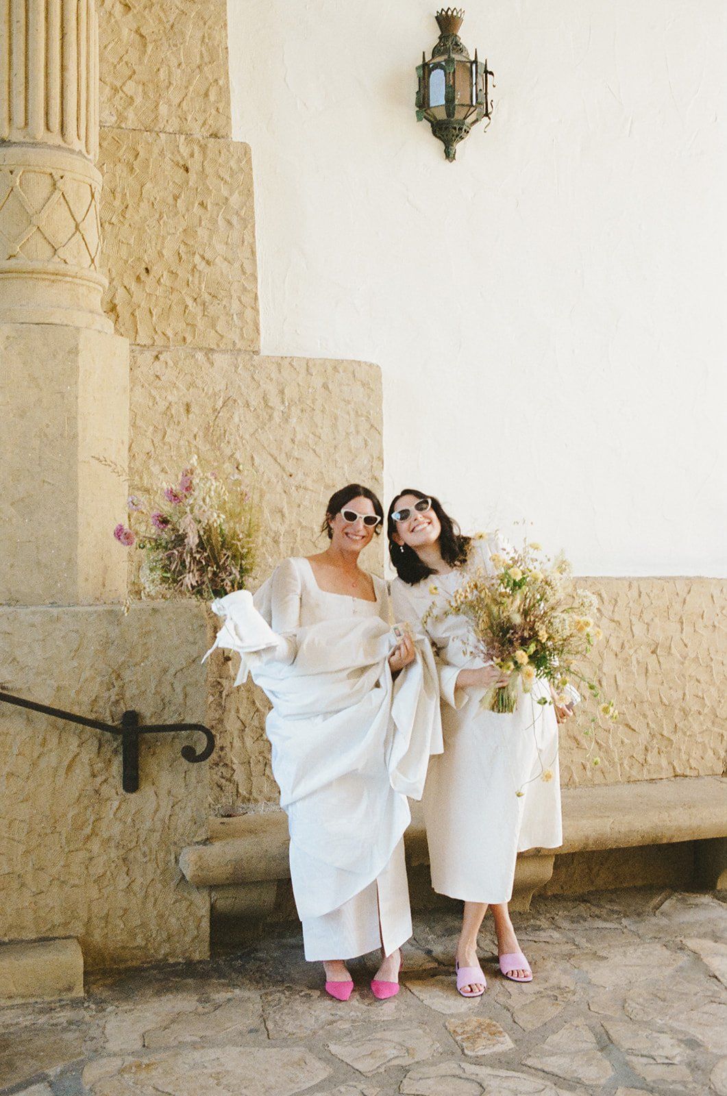 santa barbara brides wear pink shoes down the isle 