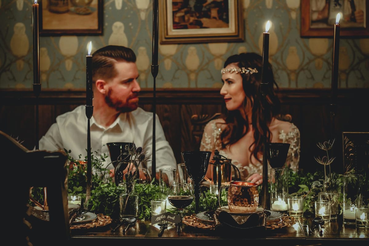 moody st patricks day wedding in a speakeasy