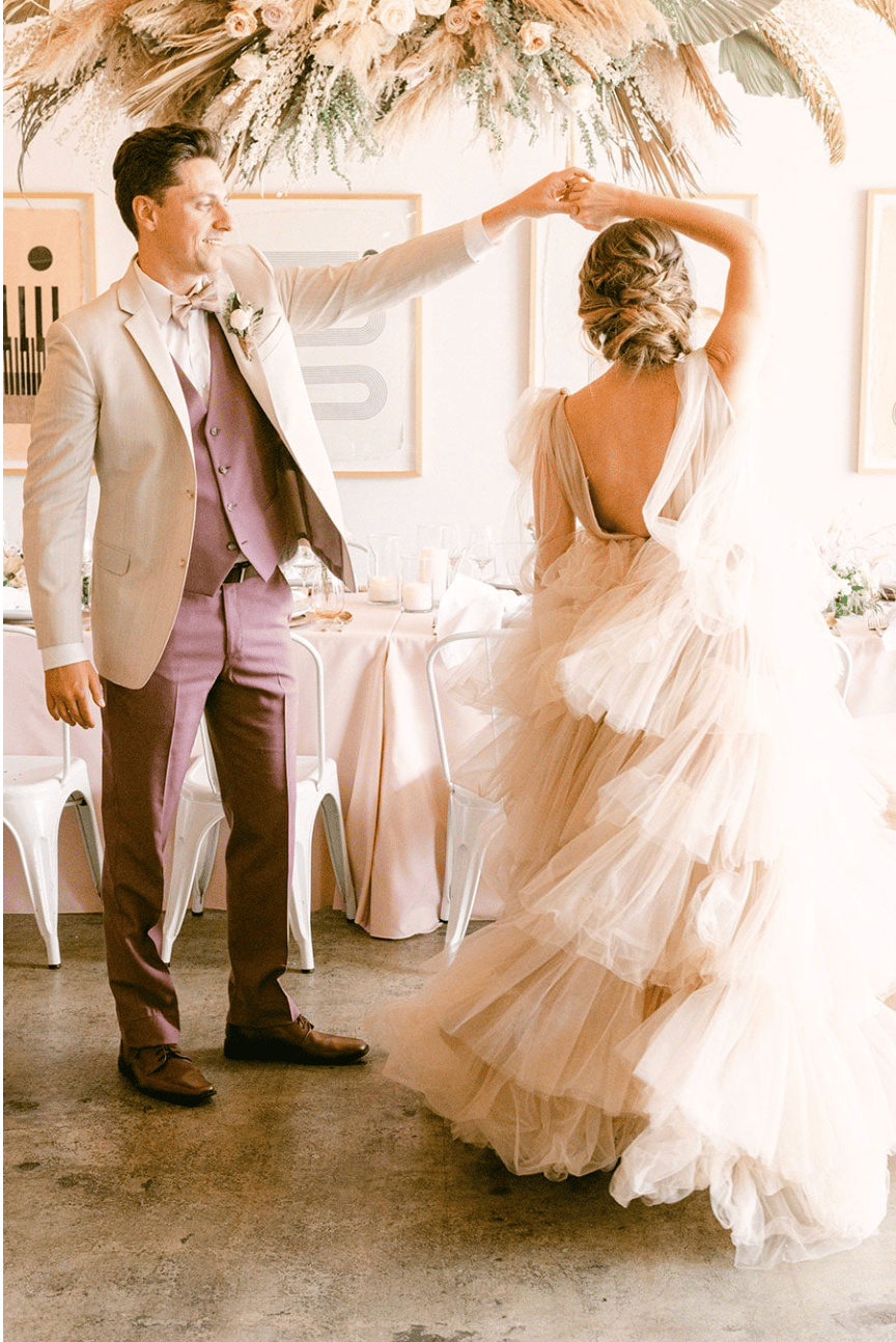 bride and groom boho wedding look los angeles california