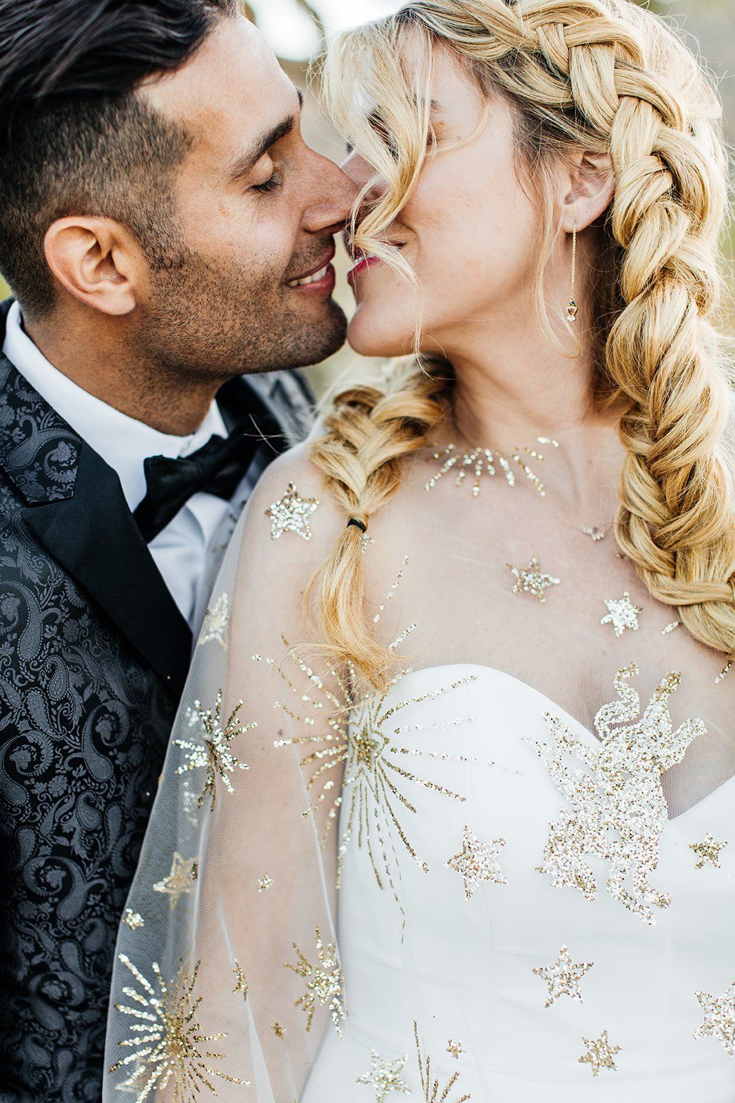braided boho bridal hairstyle for this joshua tree couple