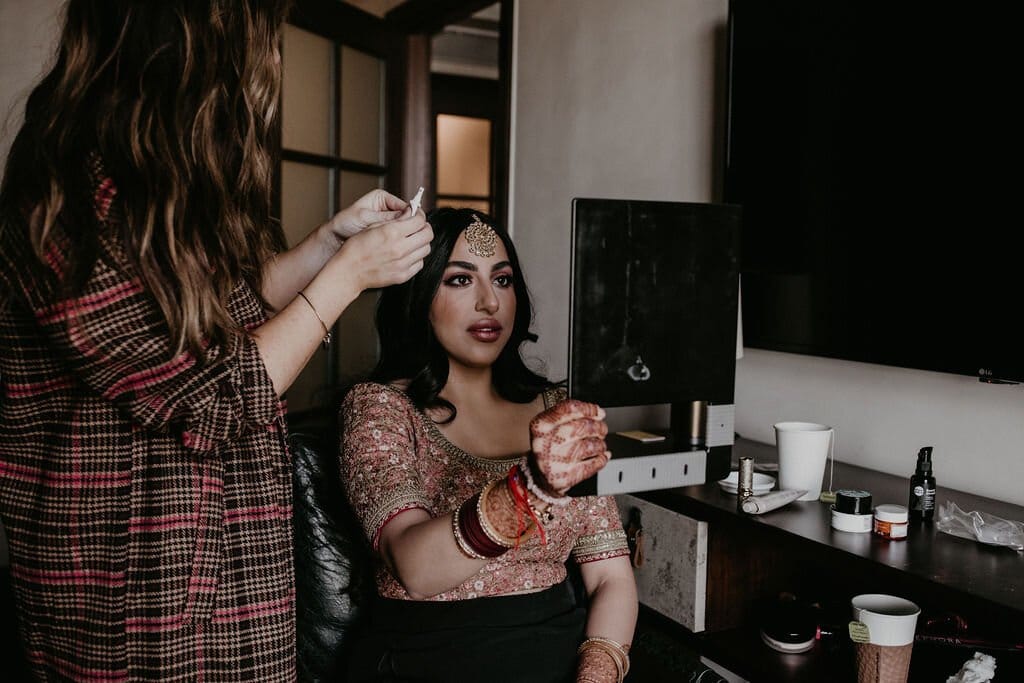 getting ready for indian bride's downtown los angeles wedding