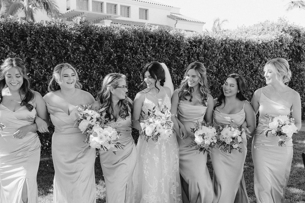 bride and bridal party ready for the santa barbara wedding