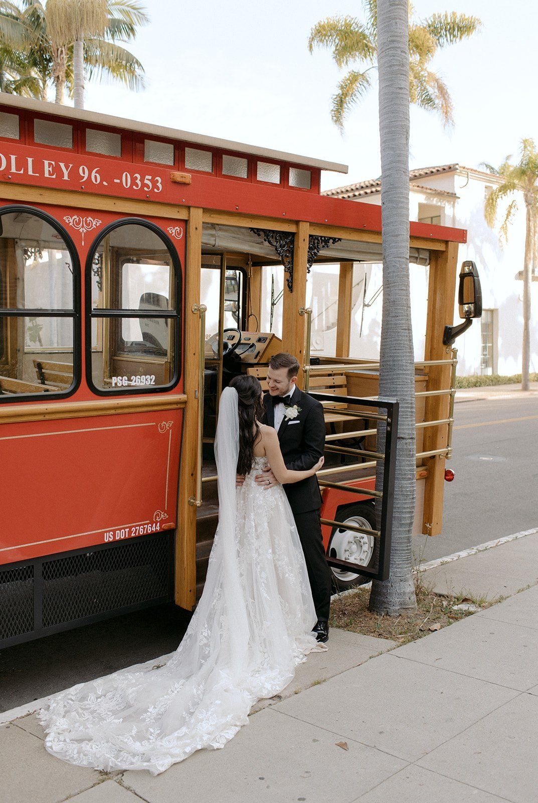 santa barbara trolley shuttles guests after wedding