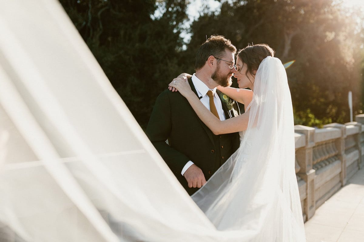 bride and groom share intimate moments after wedding ceremony in LA