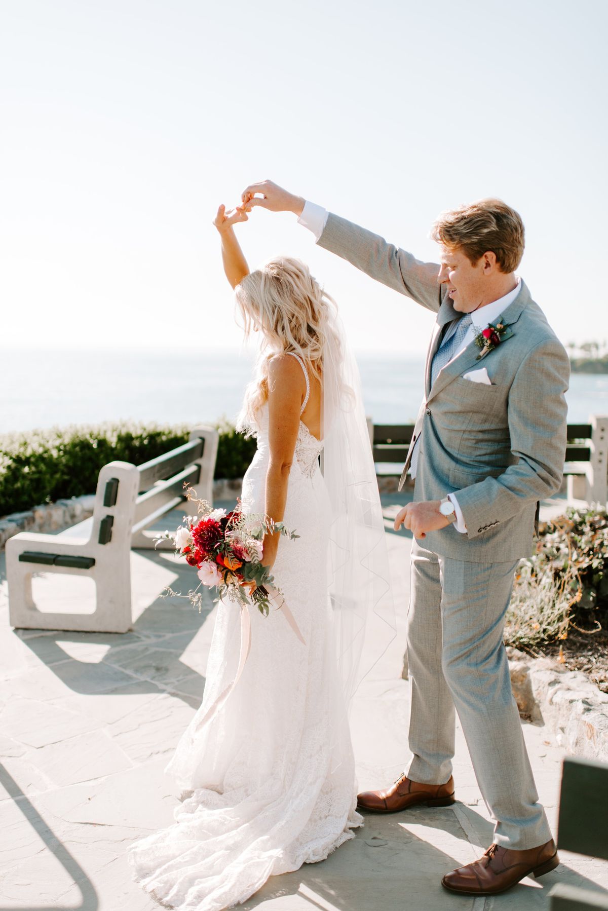 laguna beach wedding first look between couple